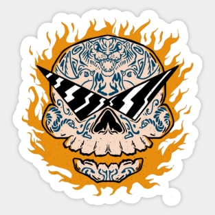 Skull With Tiger Tattoo Sticker